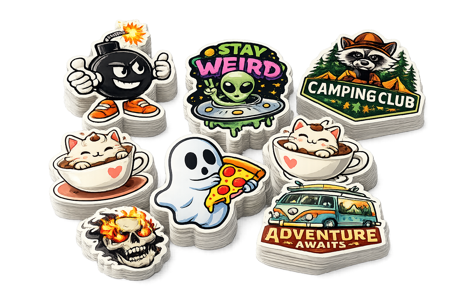 Kennisbankoverzicht met etiketten en stickers per toepassing